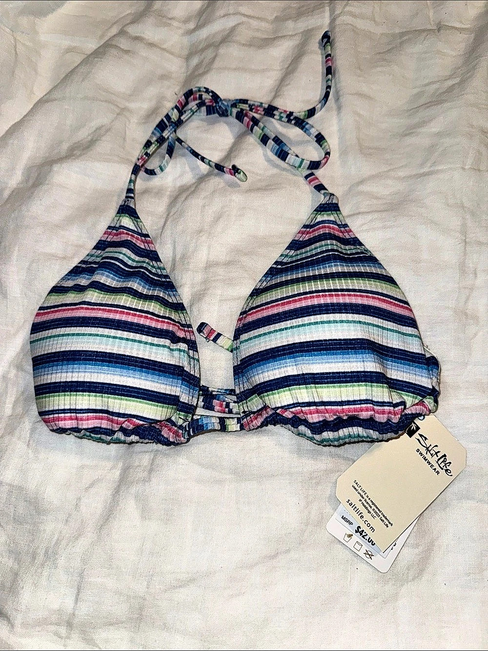 Salt Life Bikini Top Striped in Blue & Pink  NWT